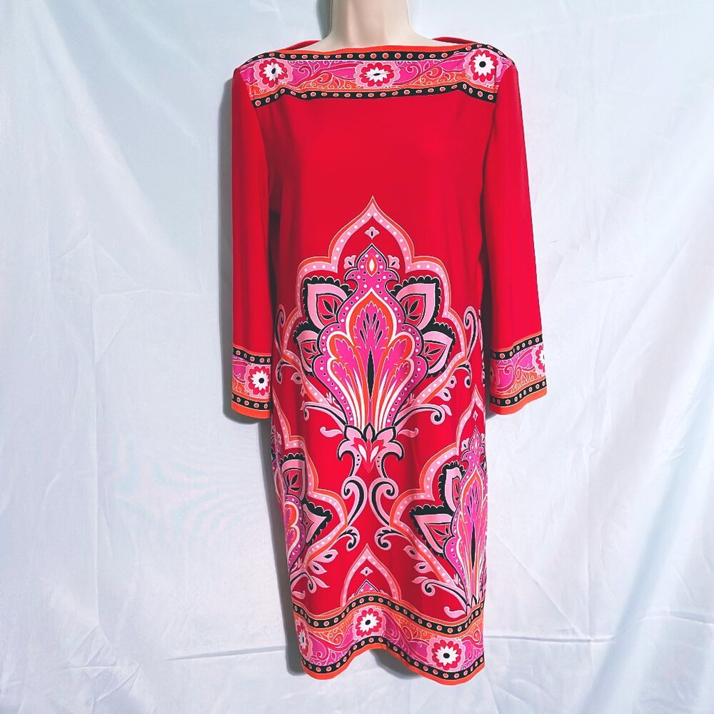 London Times Red Paisley Dress Size 8